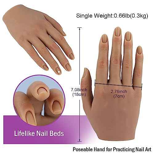 Life Size Female Mannequin Hand for Sketching & Display - Silicone Nail Practice Hands - Jewelry Ring Glove Watch Holder - 18cm, Light Brown (1 Pair)