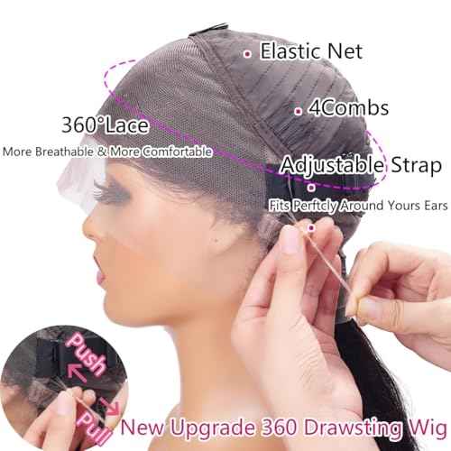 Body Wave 360 Lace Front Wigs Human Hair Pre Plucked Hidden Strap 22Inch 220% Density Drawstring Wig 360 HD Full Lace Human Hair Glueless Wigs for Black Women