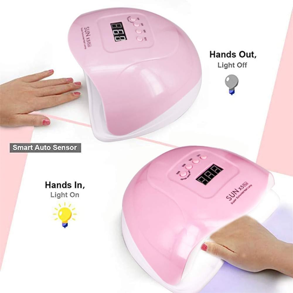 UV LED Nail Lamp - 80W Professional Gel Polish Dryer with 4 Timer Settings | Fast Drying for Fingers & Toes, Pink