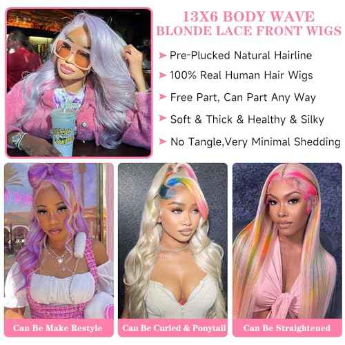 26 Inch Blonde Wig Human Hair 613 13x6 Lace Front Wig Human Hair Pre Plucked 180% Density Body Wave Transparent Lace Frontal Glueless Wigs Human Hair