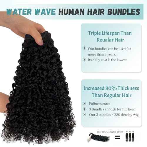 Water Wave Bundles Human Hair Burmese Curly Human Hair Double Weft Wet and Wavy 15A Unprocessed 100% Pure Protein Brazilian Hair for Black Women 26 Inch Natural Color 85G