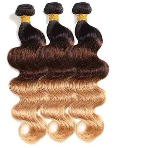 28 30 32 Inch Ombre Bundles Human Hair 4/27 Body Wave Bundles Niegmeag Brazilian Virgin Remy Hair Extensions Double Weft Soft and Silky Ombre Honey Blonde Bundle Hair Weave