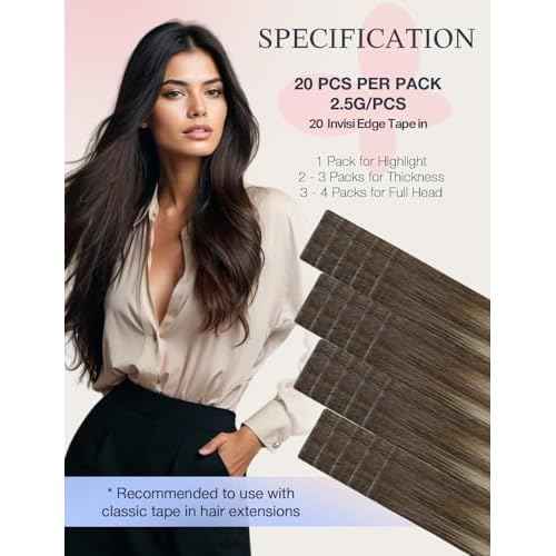 DOORES Invisi Edge Tape-in Hair Extensions, Chocolate Brown to Honey Blonde, 10 Injection Tape-ins, 50g, 14 Inch, Straight