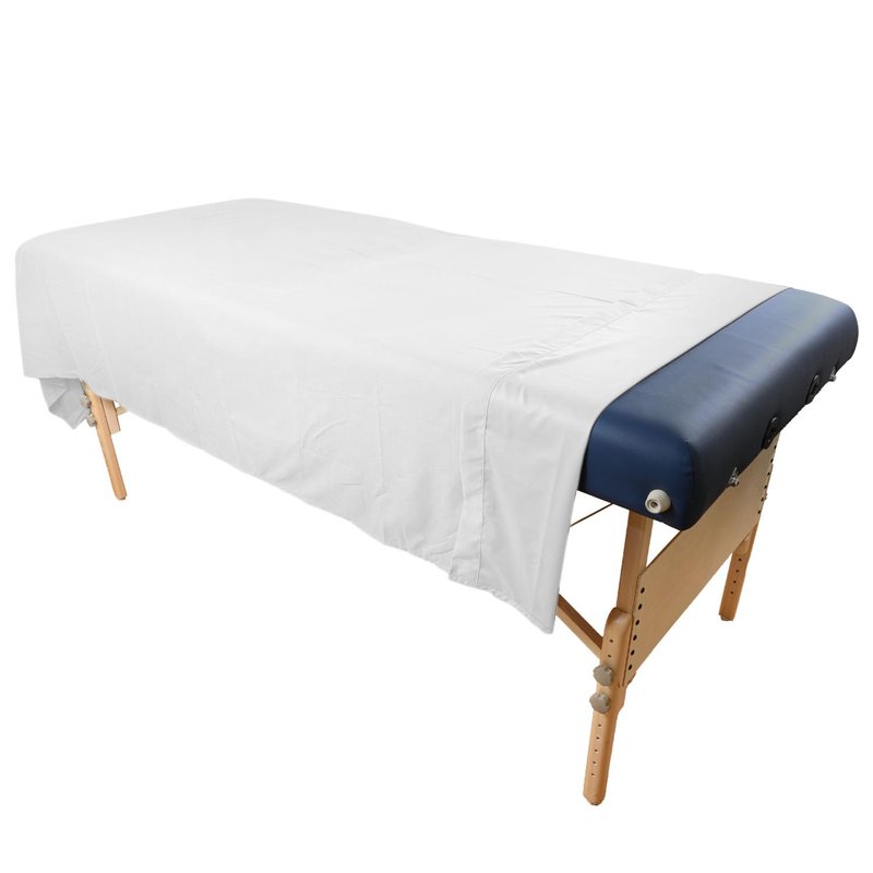 Massage Table Poly-Cotton Sheet Sets by Body Linen. - 3 Piece Set includes Flat & Flat Sheets and a Face Rest Cover. Super Soft and Durable for Professional Use (White)