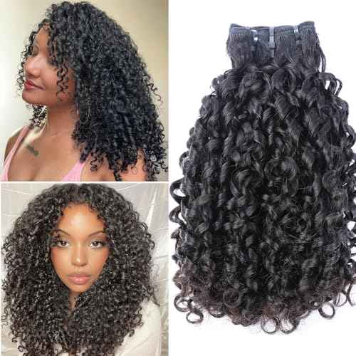 16A Double Weft Pixie Bouncy Curly Human Hair Bundles 16 18 20 Inchs Burmese Curly Human Hair Bundles 3C4A 100% Unprocessed Brazilian Raw Virgin Hair Extensions Quick Weave Extensions Natural Color