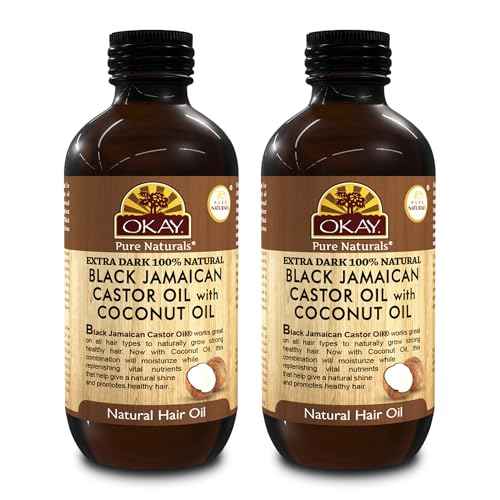 Okay Pure Naturals 100% Pure Black Jamaican Castor Oil with Coconut Oil - Castor Oil for Hair Growth for Men & Women, Moisture for Skin, Scalp, Eyelashes, Eyebrows - 4 oz Glass Bottle (2 Pack)