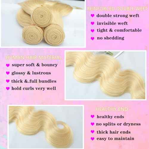 613 Bundles Human Hair Body Wave Blonde Bundles Human Hair 16 18 20 Inch 100% Unprocessed 12A Brazilian Virgin Raw Weave Bundles Human hair Blonde Bundle Body Wave Extensions for Women