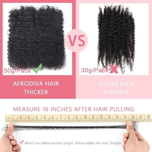 Afro Kinkys Bulk Human Hair for Dreadlocks Kinky Curly for Loc Extensions 100% Real Human Hair Afro Kinky-Curly Human Braiding Bulk Hair for Twist & Repair Locs 4 Packs 200 Gram 12 Inch Black