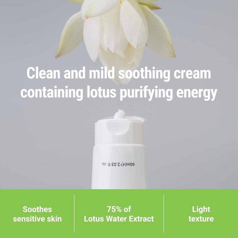 ROVECTIN Calming Lotus Water Cream - Lightweight Face Moisturizer for Oily, Combination Skin | 75% Lotus Water Extract For Skin Purifying, Anti-Aging | Vegan Korean Skincare (2.03 fl.oz) [2 Pack]