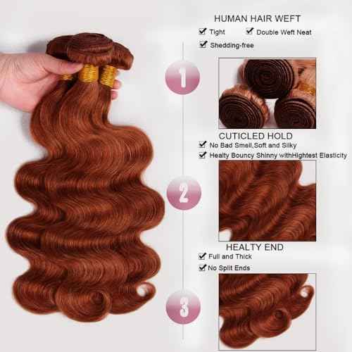 34 34 34 Inch Reddish Brown Human Hair Bundles Copper Body Wave Bundle Peruvian Virgin Hair 3 Bundles Double Weft Soft And Shiny Hair Weave