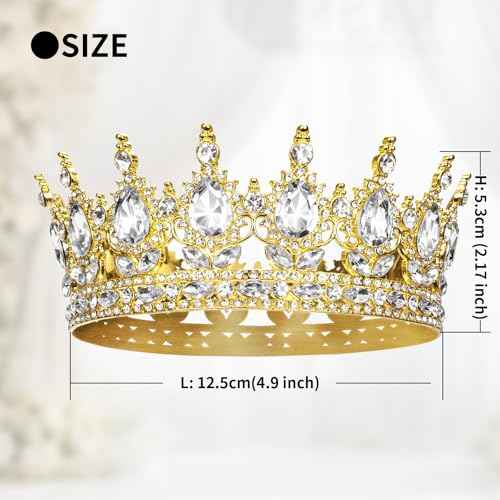 Onedor Gold Queen Crown for Women Princess Tiara Headband for Wedding Birthday Pageant Elegant Hair Accessories and Crown Cake Topper