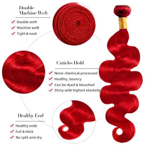 Red Bundles Human Hair Body Wave Bundles 24 26 28 Inch 3 Bundle Unprocessed Brazilian Virgin Hair Red Body Wave Human Hair Extensions 50 Gram Per Bundle