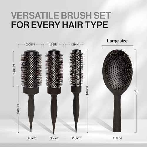 COCCO Aura Brush Set, Ceramic Paddle & Round Hairbrushes for Women, Blow-Drying & Frizz Control, Tourmaline Bristles, Ergonomic Grip, Full Styling Set (Black)