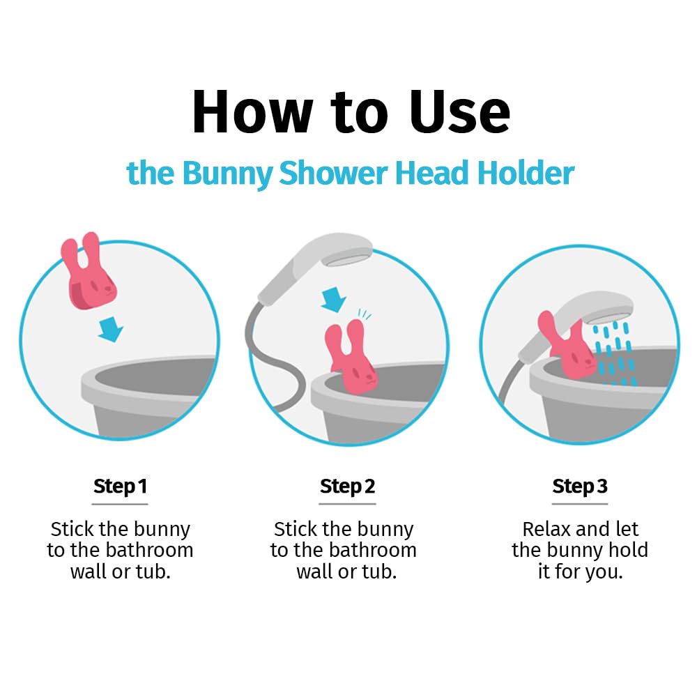 Fourfeet Bunny Shower Head Holder Clip ㅣ Durable Silicone Grip for Bathroom ㅣ Made in Korea ㅣ Secure and Non-Slip Mount for Handheld Showers ㅣ Easy to Install for All Ages - Pink