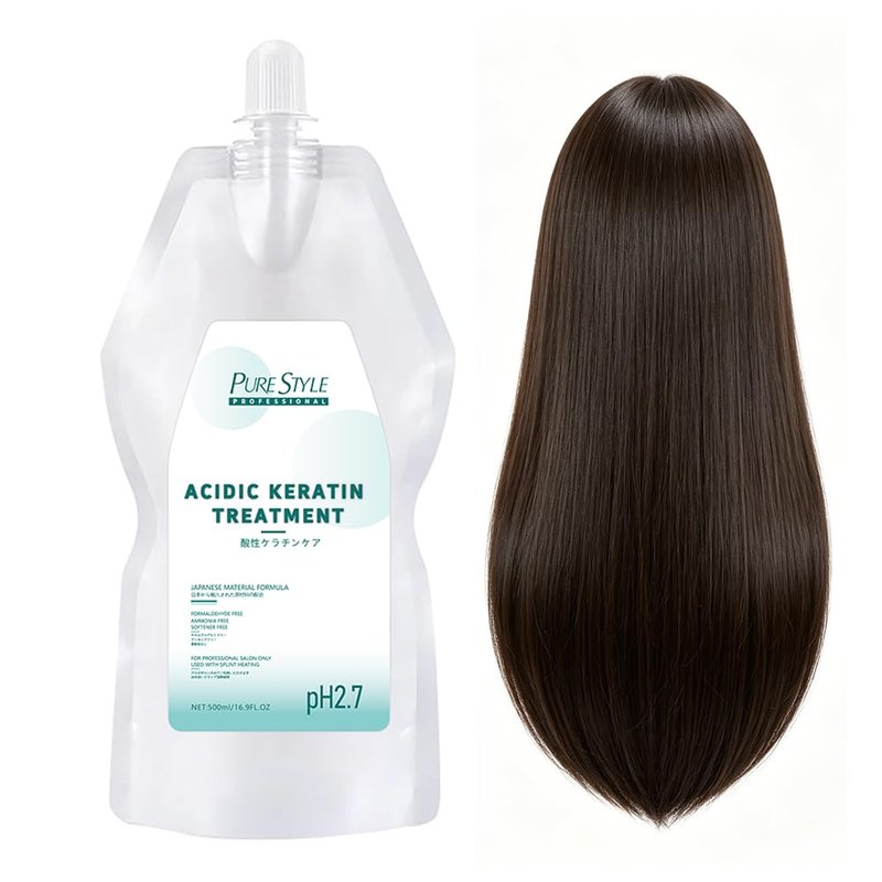PureStyle Acidic Keratin Bond Treatment | Ammonia-Free & Sulfate-Free Professional Salon Hair Repair for Damaged Dry Frizzy Hair | Natural Straightening Smoothing Heat Treatment with Japanese Formula