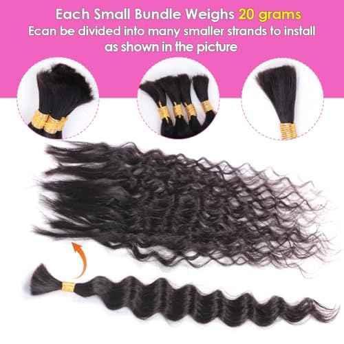 Human Braiding Hair for Boho Braids No Weft 18 Inch Curly Boho Hair for Braiding Knotless 12A Deep Wave Bulk Bohemian Human Hair 1 Bundle/80g