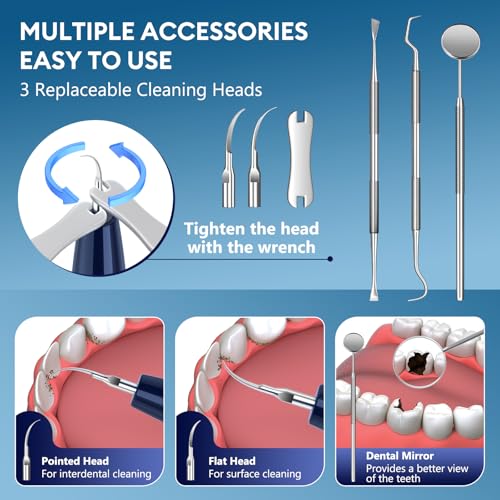 Plaque Remover for Teeth, Teeth Cleaning Kit with LED Light and 5 Adjustable Modes Teeth Cleaner, Blue