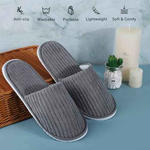 Elcoho 12 Pairs Closed Toe Spa Slippers Reusable Slippers Coral Fleece Washable Disposable Home Slippers for Women Men Guests Hotels House Slippers Housewarming Indoors Bathroom Party Traveling