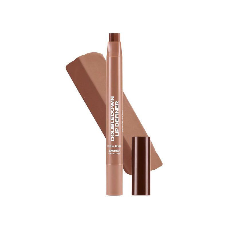 Sacheu DoubleDown Lip Definer — 2-in-1 Lip Liner & Balm — Long-Lasting Korean Make Up Lipstick with Satin Finish, Avocado Oil & Vitamin E (Coffee Break)