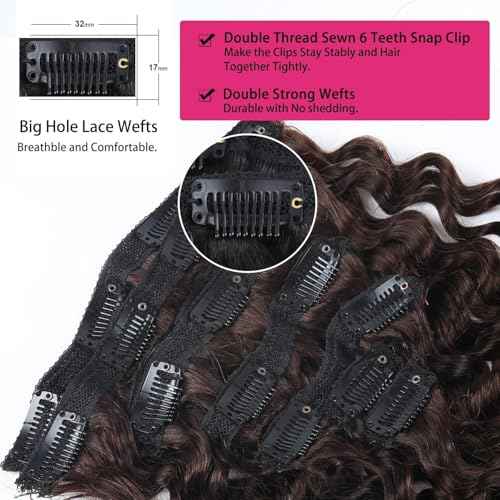 Clip in Hair Extensions Real Human Hair 24 Inch Remy Human Hair Extensions for Women Double Weft Seamless Clip ins Brazilian Deep Wave Curly Human 8Pcs 120g 20 Clips Dark Brown