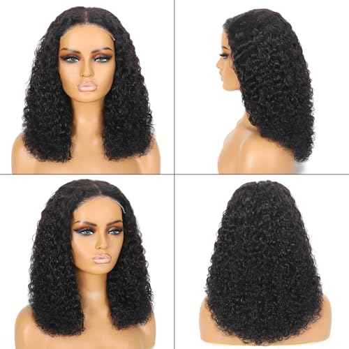 Water Wave Wear and Go Glueless Wigs Human Hair Pre Plucked Pre Cut 5 x 5 HD Lace Closure Wigs 200 Density Water Wave Lace Front Human Hair Wigs for Black Women Natural Black 20 Inch