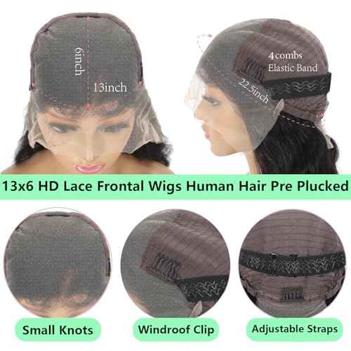 14 Inch Bob Wig Human Hair 13x6 Body Wave Lace Front Wigs Human Hair 200 Density HD Lace Frontal Wigs Short Body Wav Wigs for Women Pre Plucked Natural Black