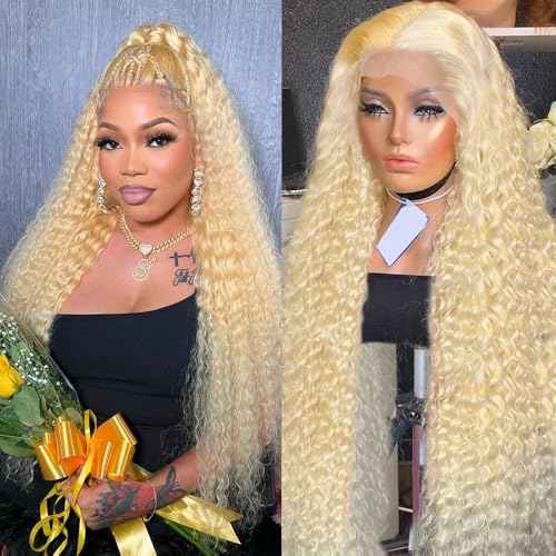 Belaved 28 Inch Wigs Human Hair Blonde Lace Front Deep Wave 613 Blonde 13x6 HD Transparent Curly Real Human Hair 180% Density Pre Plucked Glueless Lace Frontal Wig with Natural Hairline