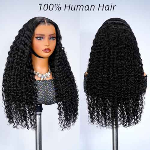 YMSGIRL 13x6 Deep Wave Lace Front Wigs Human Hair Ready To Go Curly Lace Front Glueless Wigs Human Hair Pre Plucked Pre Cut Beginner Friendly 18 Inch