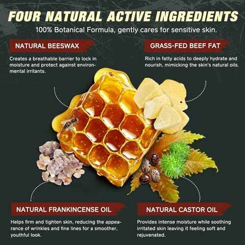 Beef Tallow Balm with Frankincense and Castor oil 4.2 fl.oz, 100% Grass-Fed Tallow for Skin Care, Face & Body Moisturizer for Skin Hydrating & Nourishing, Sensitive Skin & Dry Skin Age Defying
