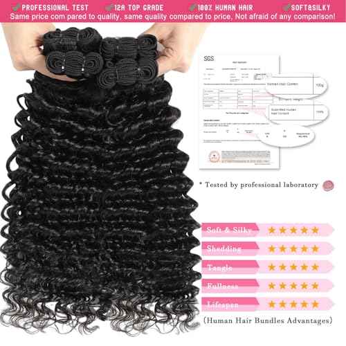 Deep Wave Bundles Human Hair 28 Inch 12A Brazilian Virgin Human Hair Single Bundle 100% Unprocessed Deep Wave Bundles Double Weft Deep Curly Weave for Black Women
