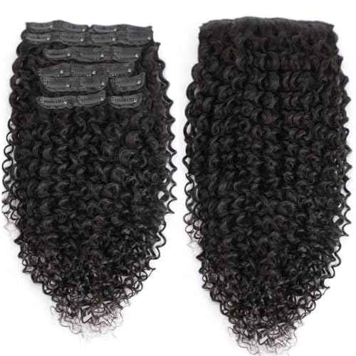 24 Inch Kinky Curly Clip ins Human Hair 110g 8pcs 20 Clips 3C 4A Curly Clip In Hair Extensions Real Human Hair Brazilian Virgin Hair Full Head for Women Natural Black