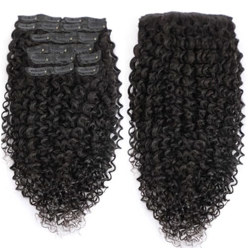 16 Inch Kinky Curly Clip ins Human Hair 110g 8pcs 20 Clips 3C 4A Curly Clip In Hair Extensions Real Human Hair Brazilian Virgin Hair Full Head for Women Natural Black