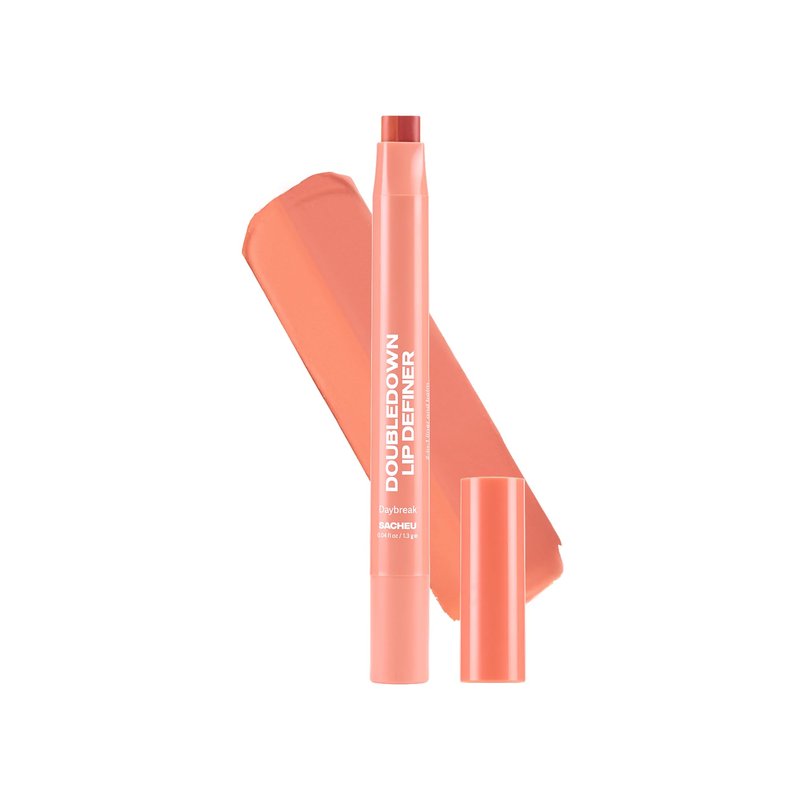Sacheu DoubleDown Lip Definer — 2-in-1 Lip Liner & Balm — Long-Lasting Korean Make Up Lipstick with Satin Finish, Avocado Oil & Vitamin E (Daybreak)