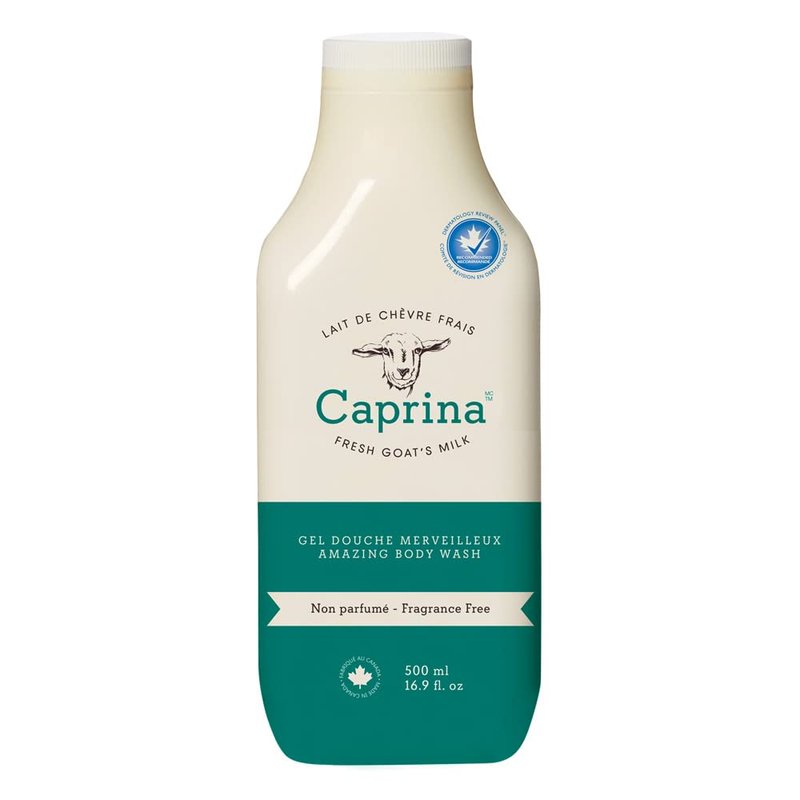 Caprina Amazing Body Wash, Fragrance Free, 16.9 oz, With Fresh Canadian Goat Milk, Gentle Soap, Moisturizing, Vitamin A, B2, B3, and More