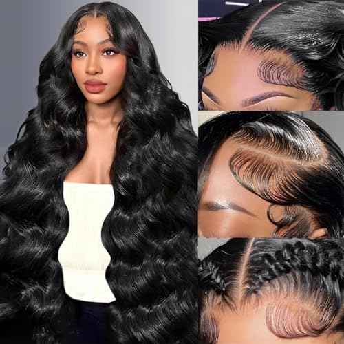 28 Inch Body Wave Lace Front Wigs Human Hair With Baby Hair 13x6 Hd Lace Frontal Wigs Pre Plucked Black Body Wave Wig Human hair 220% Density Long Black Lace Front Wigs For Women