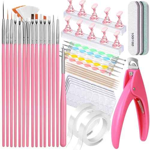 FANDAMEI Nail Art Tools, Nail Tools For Nail Art, Press On Nail Design Tools, Nail Art Kit With Nail Brush, Nail Tools, Nail Stand, Nail Cutters For Nail Tips, Acrylic Nail Clippers