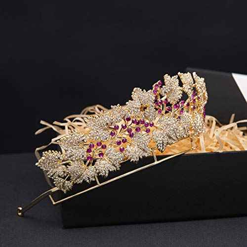 The Danish Royal Ruby Replica Tiara, Gold Leaves Tiaras Diadem for Wedding HG129