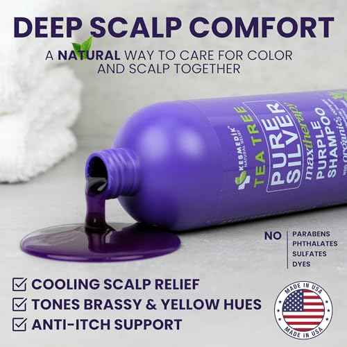 Tea Tree Purple Shampoo, Professional Anti-Brass Toner, Neutralizes Yellow Tones for Grey, Silver, Ash & Bleached Highlighted Color Treated, Dry & Itchy Scalp Relief, 16 fl oz