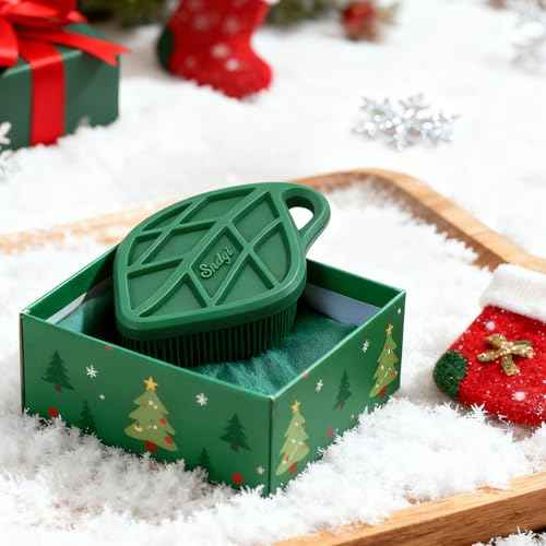 Sndyi Christmas Silicone Body Scrubber, Limited Edition Leaf-Shaped Shower Brush for Gentle Cleanse & Exfoliation, Soft Silicone Loofah Body Brush for Sensitive Skin, Perfect Holiday Gift, Evergreen