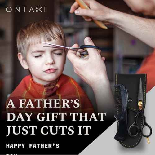 Ontaki Hair Cutting & Thinning Japanese Steel Shears Kit - 7-Inch, Black - Professional Hair Shears - Stainless Steel Thinning Scissors - Barber Scissors Kit with Comb & Pouch