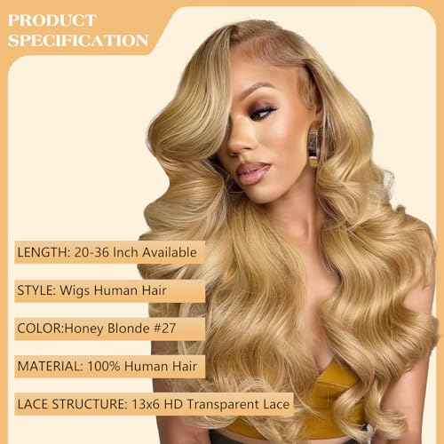 Honey Blonde 13x6 HD Lace Front Wigs Human Hair Honey Blonde Wig Human Hair 200% Density Honey Blonde Body Wave Wigs Human Hair 27# Colored 22 Inch