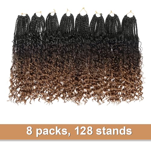 Goddess Box Braids Crochet Hair With Curly Ends 14 Inch Bohomian Box Braids Crochet Braids 8 Packs 3X Crochet Braids Synthetic Braiding Hair Extension for Black Women (14 Inch (Pack of 8), 1B-4-30)¡¦¡¦