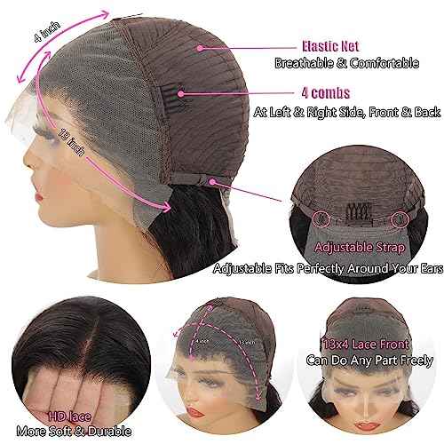 Deep Wave Lace Front Wigs Human Hair 180% Density 13x4 HD Lace Front Wigs Pre Plucked with Baby Hair Glueless Wigs for Black Women Human Hair (natural color 18 inch)