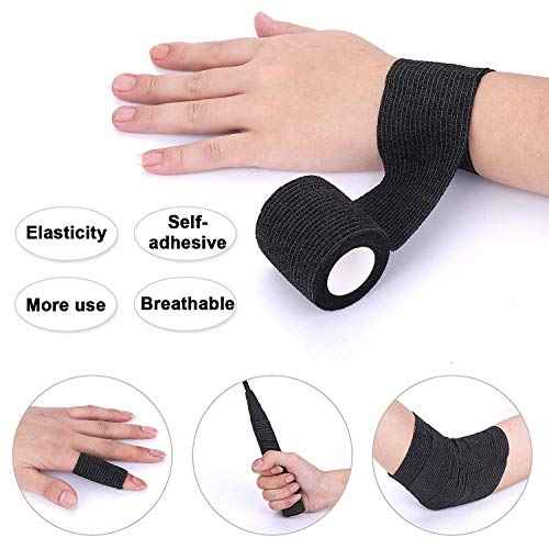 Tattoo Grip Tape Cover - 24PCS Self Adhesive Bandage Wrap, 2" X 5 Yards Black Athletic Tape,Ankle Tape, Cohesive Bandage Wrap¡¦