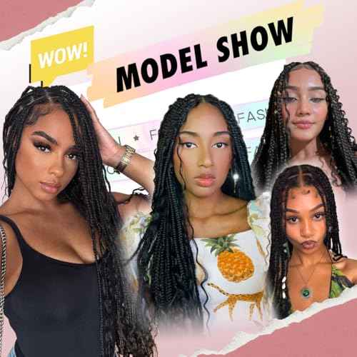 36 inch Knotless Boho Braided Wigs for Women 360 Single lace Bohemian Box Braid Wig With Baby Hair