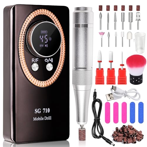 Electric Nail File for Acrylic Nail Kit, 45000RPM Electric Nail Drill Professional Manicure Pedicure Set with Nail Drill Kit Bits, Efile Cordless for Manicure