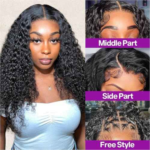 Curly BOB Wig Human Hair 200 Density 5x5 HD Lace Closure Deep Wave Wigs for Black Women Glueless Wear and Go Pre Plucked Deep Wave Wet and Wavy Glueless Wigs Human Hair Natural Black 18 Inch
