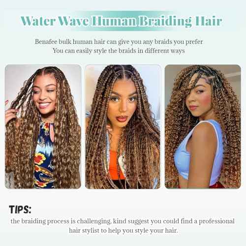 30 Inch Highlight Honey Blonde Human Braiding Hair for Boho Braids Deep Curly Bulk Human Hair for Braiding No Weft 2 Bundles 100G Water Wave Wet And Wavy Micro Braiding Extensions