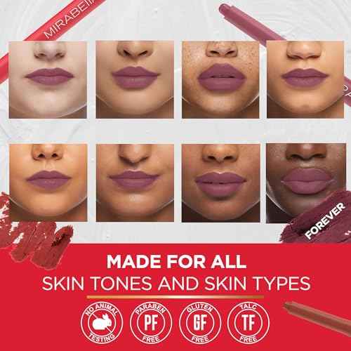 Mirabella - Velvet Matte Lip Crayon, Retractable Highly-Pigmented 2-in-1 Makeup, Long-Lasting Hydrating Lipstick Crayon + Lip Liner, Moisturizing Cream-to-Matte Lipcare Formula, Forever