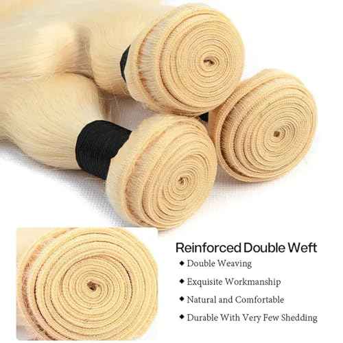613 Bundles Human Hair Straight Human Hair Bundles Extensions Light Blonde Color Real Human Hair 613 Bundle Hair (121416 Inch)